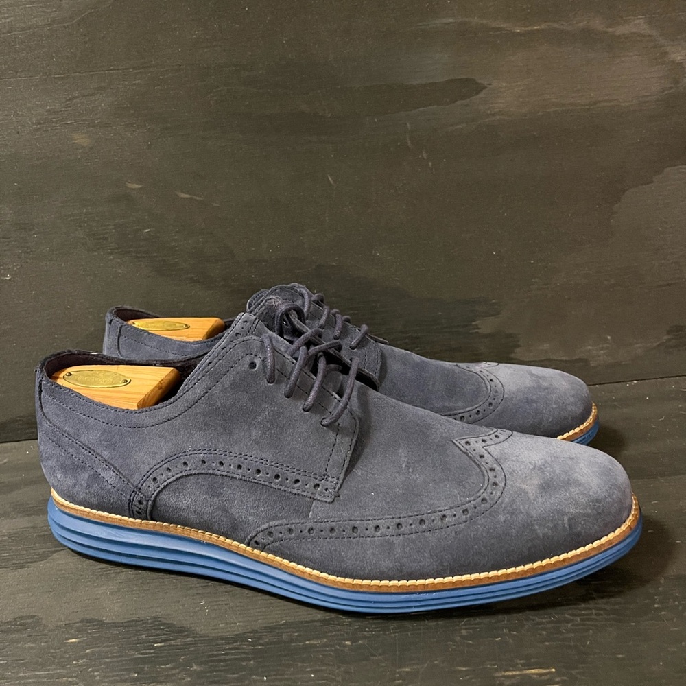 Cole Haan Original Grand Mens Size 13 Blue Suede Wingtip Oxford Dress Shoes